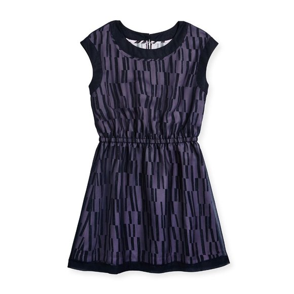 Vince Chiffon-Overlay A-Line Dress Navy sz XL Girl's Coastal Casual - Picture 9 of 9